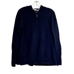 Max Studio 100% 2-ply cashmere hooded zip cardigan sweater size L navy blue